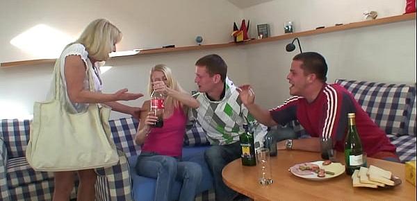  Hot threesome party with blonde old grandma